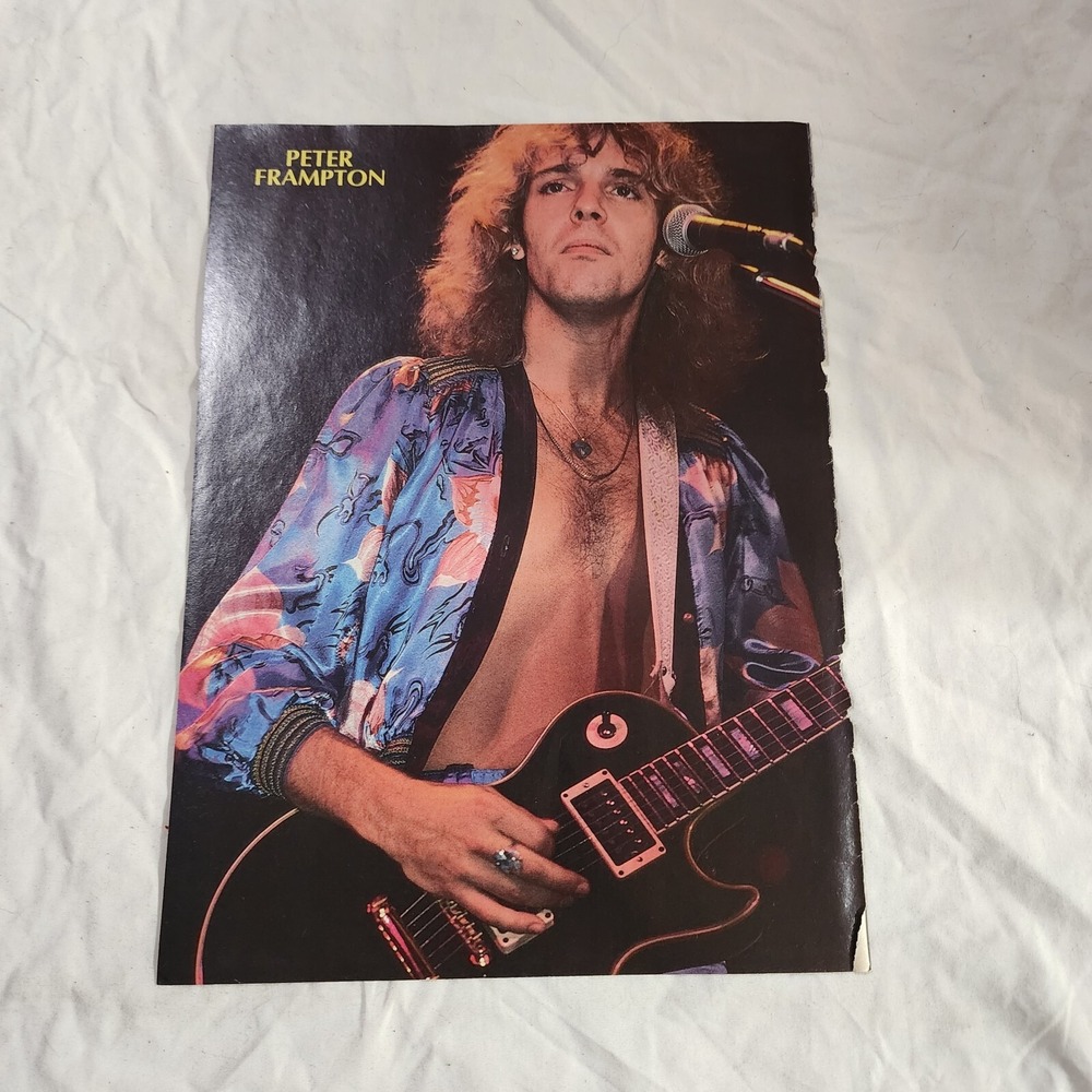 Peter Frampton hairy chest open shirt guitar pinup vintage clipping 1970s 8x10